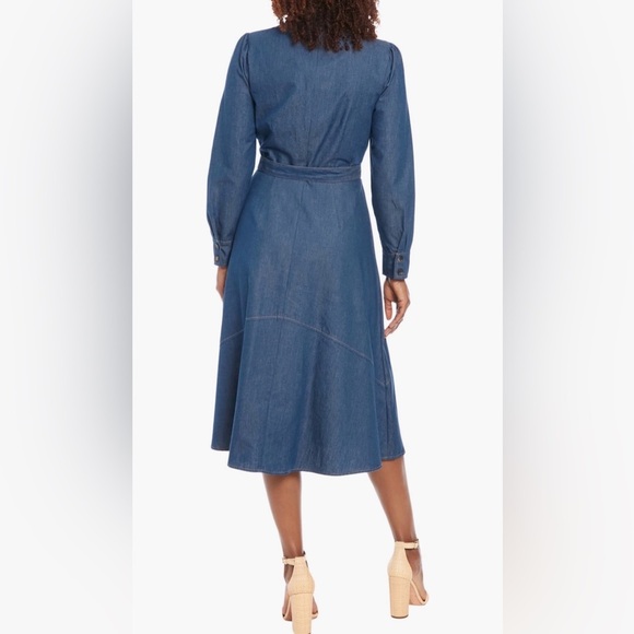 London Times Tie West Long Sleeve Denim Dress B3278 - Picture 2 of 6